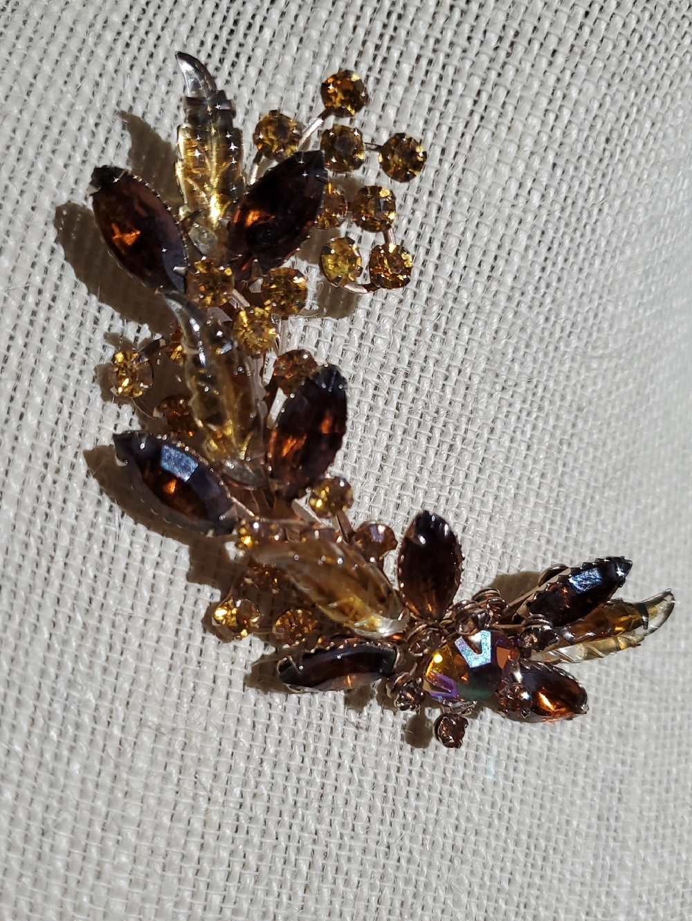 Vintage Gold-Tone Brooch with Amber and Dark Brown Crystals